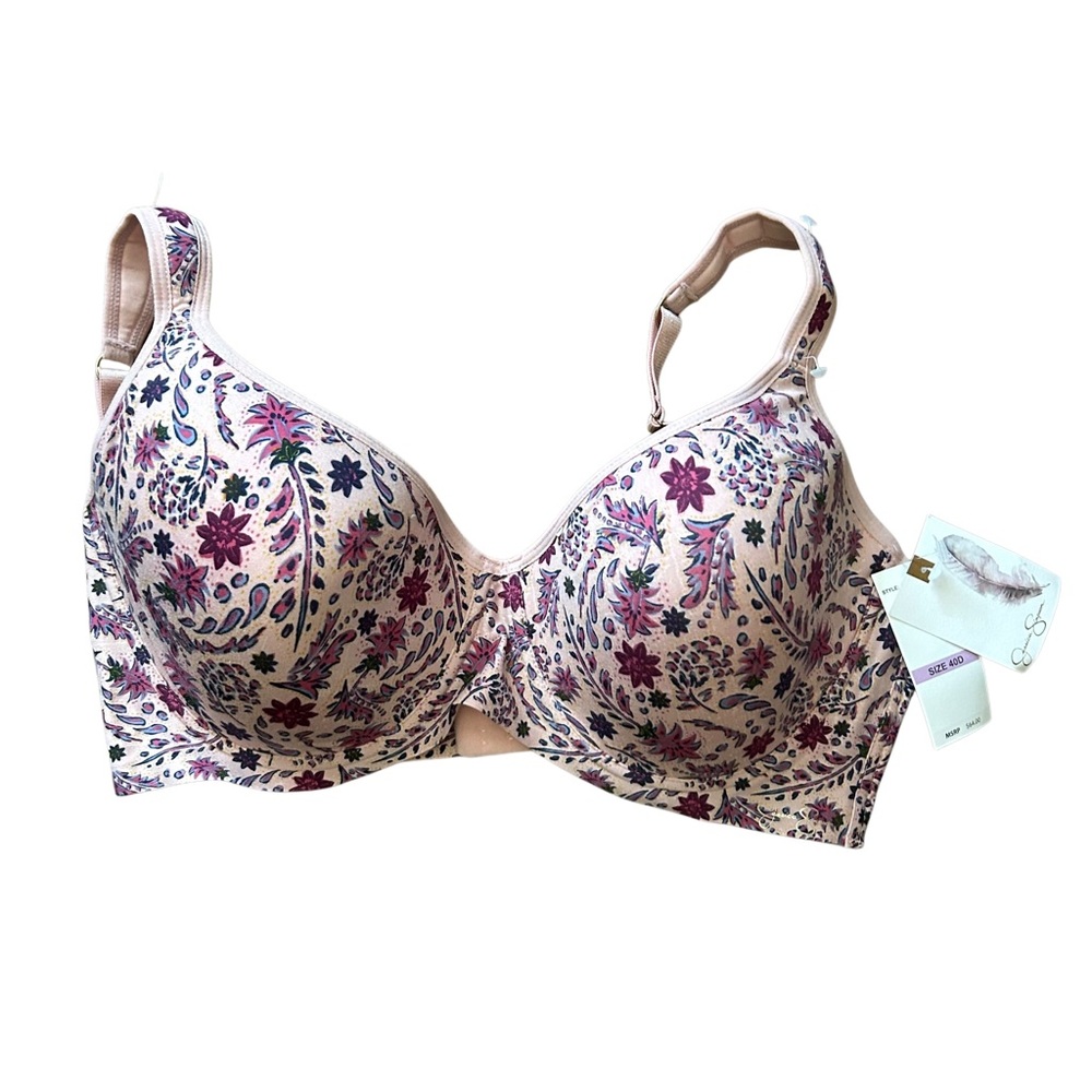 NWT Jessica Simpson Womens 40D Underwire Bra Pink Purple Floral‎ Pattern